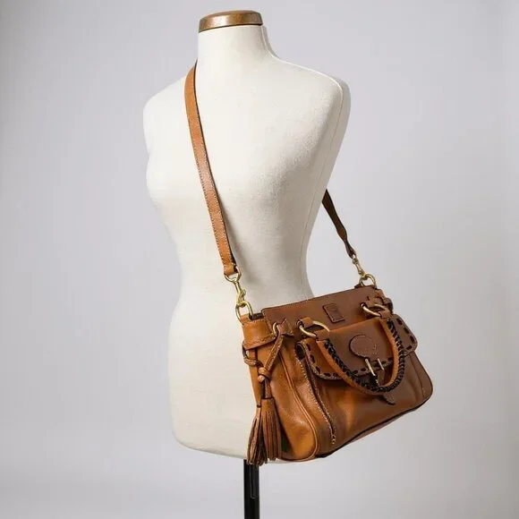 Dooney & Bourke Medium Pocket Satchel Tan Leather Tassel Bag Crossbody 8L977 - Picture 2 of 16